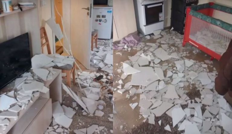 Като гръм от ясно небе: Таван на сграда на 1 година се стовари върху семейства (ВИДЕО)