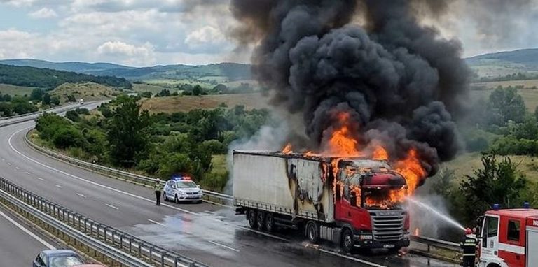 Тир се запали в движение на АМ „Тракия“ край Пловдив